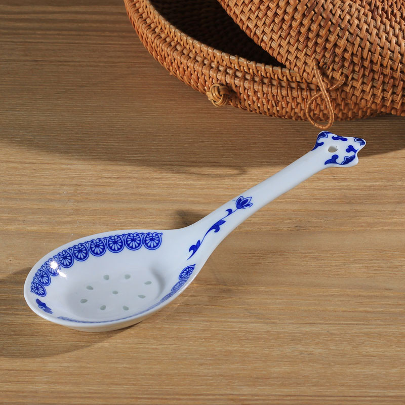 lichen 景德镇传统手工艺青花瓷玲珑陶瓷大汤勺 釉下彩工艺陶瓷勺子