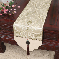 美帮汇新中式古典玉桌旗茶几长条布艺中国风桌布床柜旗电视柜盖布 如意浅绿 34*180适合桌长120-130CM