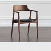 洛来宝会议靠背椅洽谈椅 胡桃木 黑色牛皮