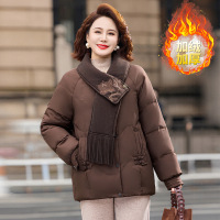 新款大毛领妈妈装棉衣外套40-60岁中老年女装刺绣款棉服加厚宽松