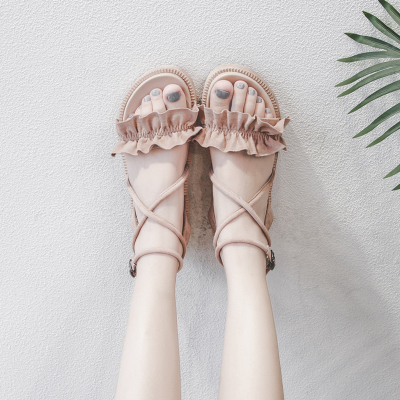 Ideamini软底舒适森女系凉鞋女夏气质仙女风少女平底学生小清新甜美罗马鞋