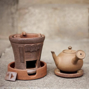 汐岩送炭对联红泥炉套装两用茶炉煮茶壶功夫茶潮汕工夫茶炉五宝套装