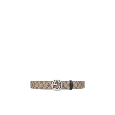  古驰(GUCCI)GGSupreme帆布双面腰带钯色金属互扣式时尚百搭休闲商务男士腰带