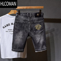 HLCOMAN男士刺绣马裤2025年新款牛仔短裤夏季薄款潮流帅气修身5分中裤子