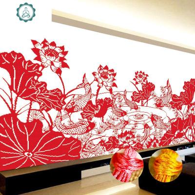 剪纸画十字绣2020新款线绣客厅自己绣手工大幅九鱼图年年有余刺绣封后进口丝线-200×75厘米-3股绣富贵九鱼-