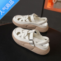 SUNTEK包头运动凉鞋女2023年夏季新款镂空软底后空罗马复古厚底沙滩女鞋