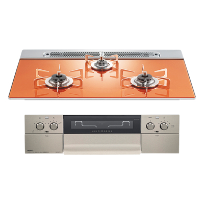 日本原装进口NORITZ/能率燃气灶Piat Multi Grill系列橙色N3S13PWASPSTES天然气75cm