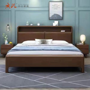 质凡北欧实木床现代简约床主卧大床框架床 1.35米床+20公分床垫
