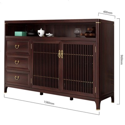 新中式餐边柜置物架客厅家用全实木轻奢茶水柜复古靠墙储物茶边柜