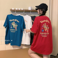 前后印花夏装韩版女式新款中长款短袖T恤女宽松学生情侣衣服_1