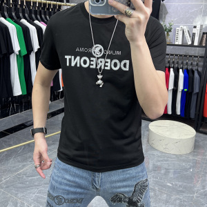 欧货短袖T恤男夏季新款时尚修身丝光棉男士半袖打底衫体恤上衣潮