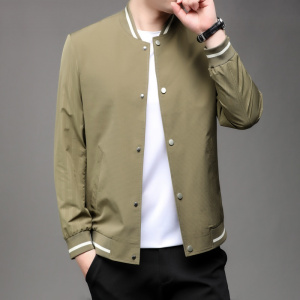 春秋新款休闲男款纯色短款夹克外套青年潮牌时尚休闲纽扣棒球服
