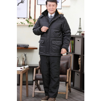 NEWLAKE冬季新款中老年棉衣套装加绒加厚外套爸爸装老人棉袄男棉裤两件套棉衣
