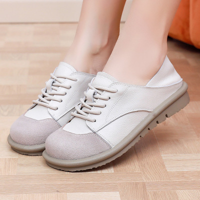 秋季复古文艺手工系带真牛皮平软底百搭透气休闲舒适四季单鞋