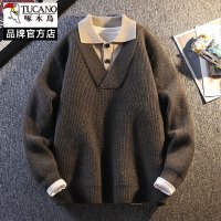 啄木鸟假两件混纺毛衣男2025新款秋冬季衬衫领肌理感针织衫毛衫潮