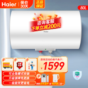 海尔(Haier)电热水器80升线控式热水器隐藏安装吊顶隐藏式2200W 镁棒免更换一级能效ES80H-L301
