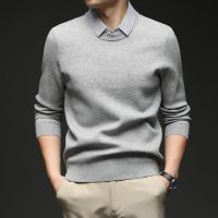 加厚男士毛衣假两件2025秋冬季新款翻领休闲打底针织衫男