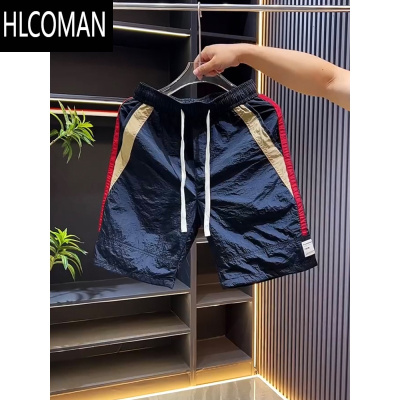 HLCOMAN2024夏季潮牌条纹运动五分裤男士百搭速干休闲短裤拼色户外沙滩裤