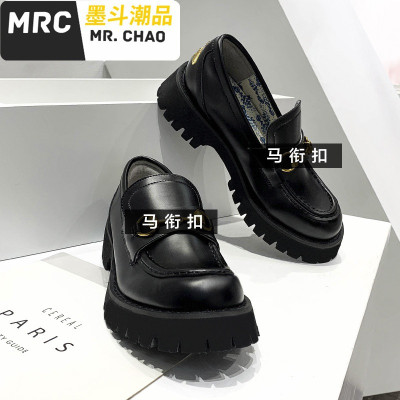 小皮鞋女英伦风jk马衔扣单鞋女鞋2020新款春季平厚底乐福鞋一脚蹬墨斗潮品休闲鞋