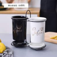 北欧陶瓷筷子筒家用厨房置物架筷子篓平放沥水筷子笼筷勺子收纳盒 敬平 黑白金皇冠(台面款)筷笼