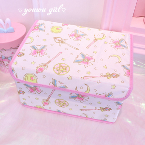 美帮汇美少女内衣收纳盒可折叠pu皮革文胸袜子内裤九格抽屉收纳箱 美少女单层收纳盒