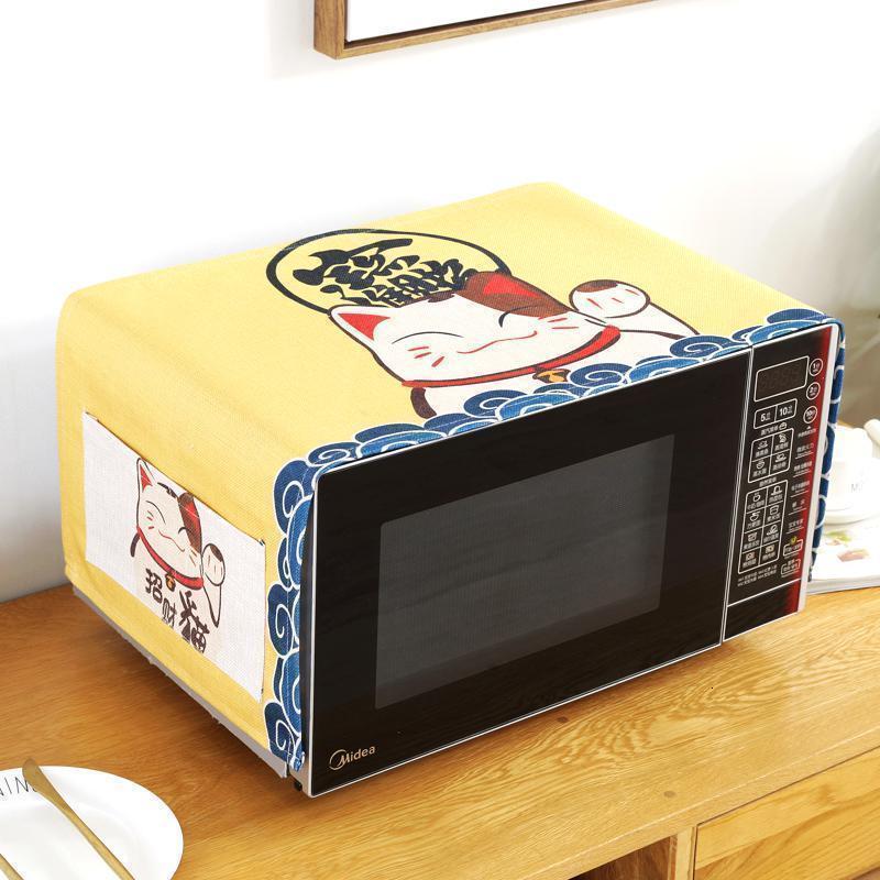 床头柜盖巾棉麻布艺盖布防水防油罩通用烤箱罩防尘罩微波炉罩 猫-01 防水.微波炉.烤箱[100*35cm]