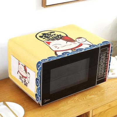 床头柜盖巾棉麻布艺盖布防水防油罩通用烤箱罩防尘罩微波炉罩 猫-01 防水.微波炉.烤箱[100*35cm]