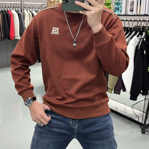 秋冬新款加绒卫衣男士长袖时尚圆领休闲打底衫秋冬内搭上衣刺绣潮