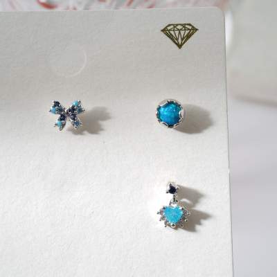 韩国进口耳钉镶嵌蓝钻迷你蝴蝶强圆形小爱心耳骨钉耳门耳蜗钉送女朋友老婆情人节七夕生日礼物