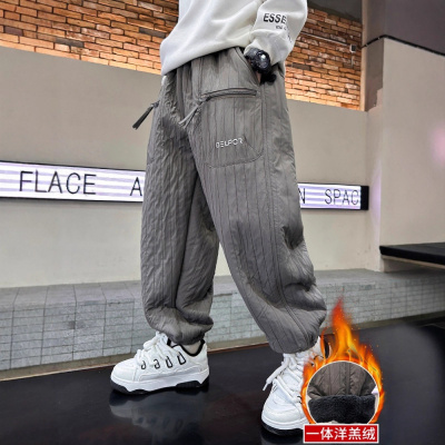 男童羊羔绒裤子秋冬季新款儿童保暖一条过冬加厚一体加绒棉裤