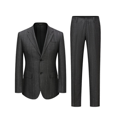 BAROMON/培罗蒙秋装新品男士商务正装深灰色条纹西装修身西服套装