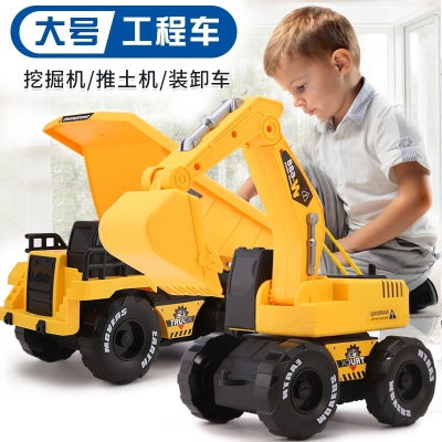 大号工程车挖掘机儿童玩具车男孩沙滩铲车挖土翻斗惯性智扣小汽车套装2-6岁大号推土机+大号装卸车
