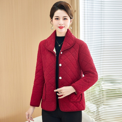 新款妈妈棉服50岁中老年加厚保暖外套中年女装翻领婆婆装冬季加绒