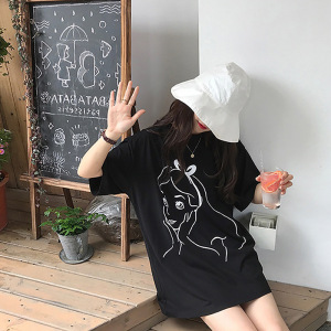 趣味卡通女孩印花夏季韩版新款圆领宽松短袖T恤女学生上衣