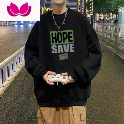 七斓美式加绒青少年oversize圆领卫衣男宽松无帽高街ins潮长袖t恤