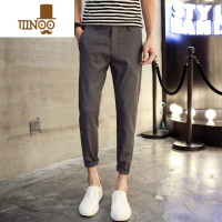 YANXU秋季男士休闲裤 修身小脚裤九分裤男西裤长裤韩版潮流黑色裤子男