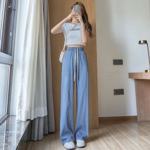 天丝牛仔裤女薄款2026年夏季新款高腰垂感直筒显瘦休闲冰丝阔腿裤