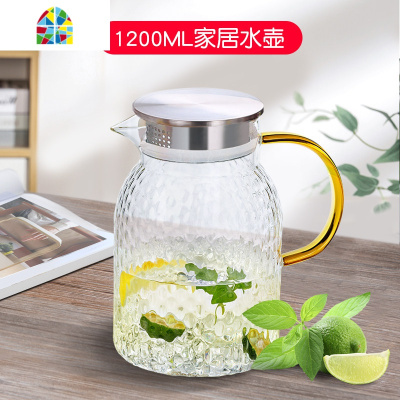 封后冷水壶套装大容量北欧家用耐热玻璃客厅创意高温超大夏天凉水壶2l FEN 2000ML锤纹壶+304钢盖+4支锤纹杯+