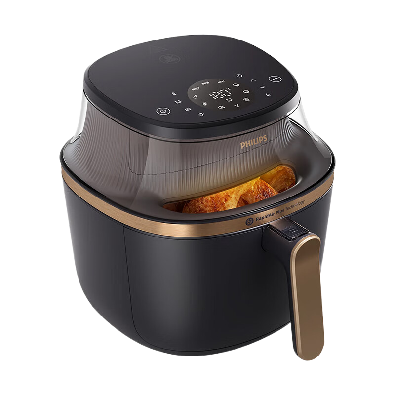 飞利浦(PHILIPS)海星5系全景天窗可视免翻面空气炸锅6.2L大容量智能触控立体热风无油 NA332