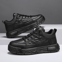 秋季新款黑色皮面厚底增高工作鞋免系带套脚休闲运动百搭板鞋男鞋