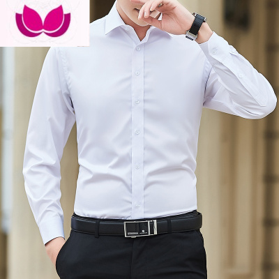 七斓秋季白衬衫男士长袖衬衣修身韩版青年纯色休闲寸衫男上班职业正装