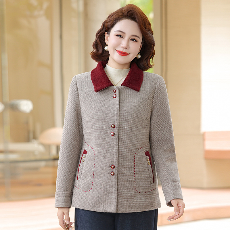 新款女装中老年洋气妈妈外套秋冬新款上衣50岁短款翻领中年装女款