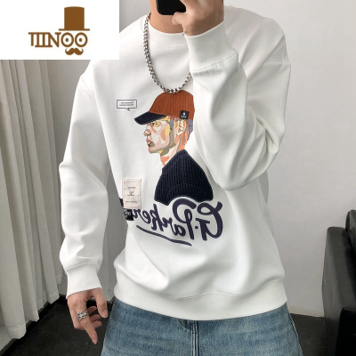 YANXU卫衣男2023秋季新款休闲套头卡通人物刺绣美式潮流百搭长袖上衣潮