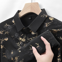 2025夏季新款包金时尚国风短袖衬衫男士翻领休闲印花免熨衬衣开衫