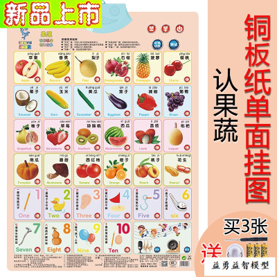 幼儿童早教有声挂图宝宝启蒙认知识字拼音拼读训练发声字母表墙贴水果蔬菜买1送3-