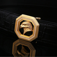 新款皮带男士不锈钢镶钻方扣腰带鳄鱼纹牛皮裤带