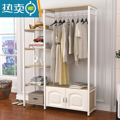 敬平卧室衣帽架简易挂衣架落地收纳创意衣柜欧式家用客厅置物架晾衣架 A款 浅胡桃+白架(欧式门)100长