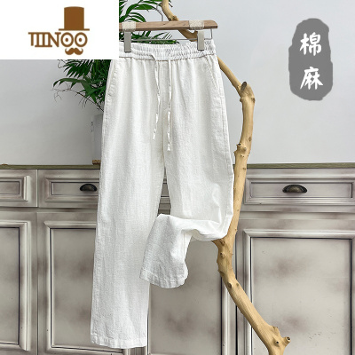 YANXU高端亚麻裤男夏季薄款棉麻裤男士休闲裤宽松直筒苎麻料阔腿长裤子