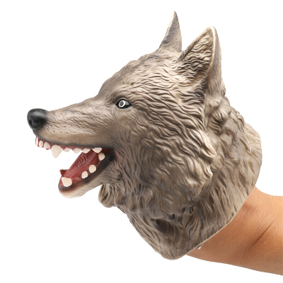 新凯纳恐龙玩具手偶手套三角霸王龙男孩儿童仿真动物互动玩偶软胶X318野狼手偶头