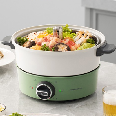 摩飞升降电火锅多功能料理锅鸳鸯火锅烤肉蒸煮煎炖电煮锅分体式4L大容量MR9090